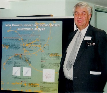 John Gower in front of the Leiden Data Theory Group Poster